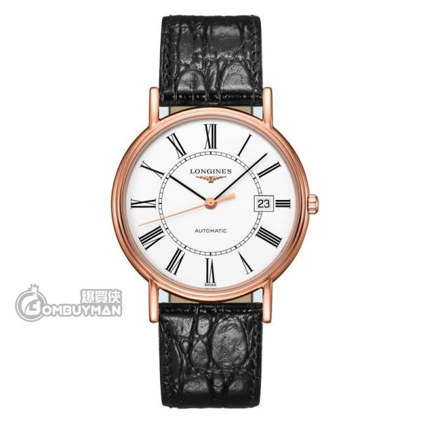 Longines L49211112 PRESENCE PVD Automatic Black Leather Strap