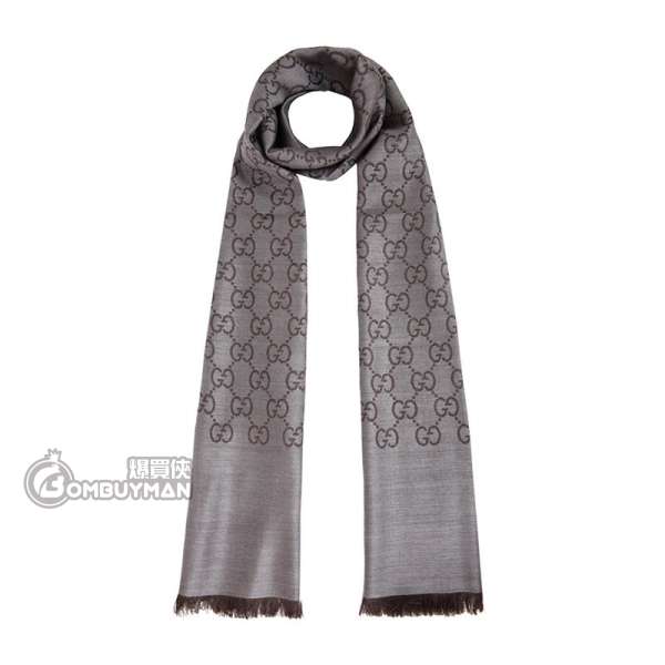Gucci GG Logo 深棕色羊毛蠶絲圍巾頸巾 165904-3G646-1264