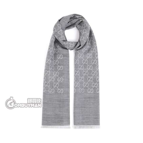 Gucci GG Logo 灰色羊毛蠶絲圍巾頸巾 165904-3G646-1400