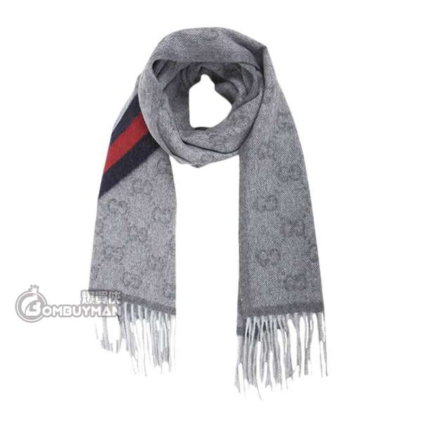 Gucci GG Logo 淺灰色羊毛圍巾頸巾 570603-3G200-1768